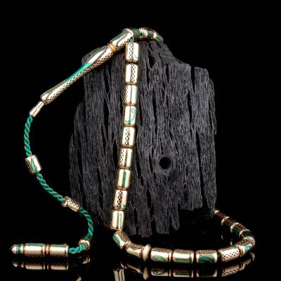 Kapsül Kesim Yeşil İşlemeli Altın Tesbih