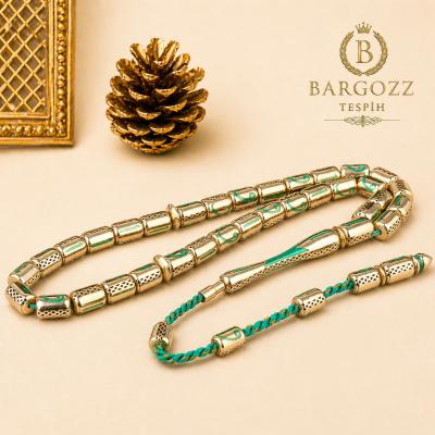 Kapsül Kesim Yeşil İşlemeli Altın Tesbih