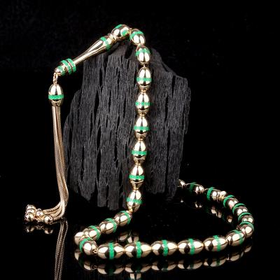 Yeşil Mine İşlemeli Altın Tesbih